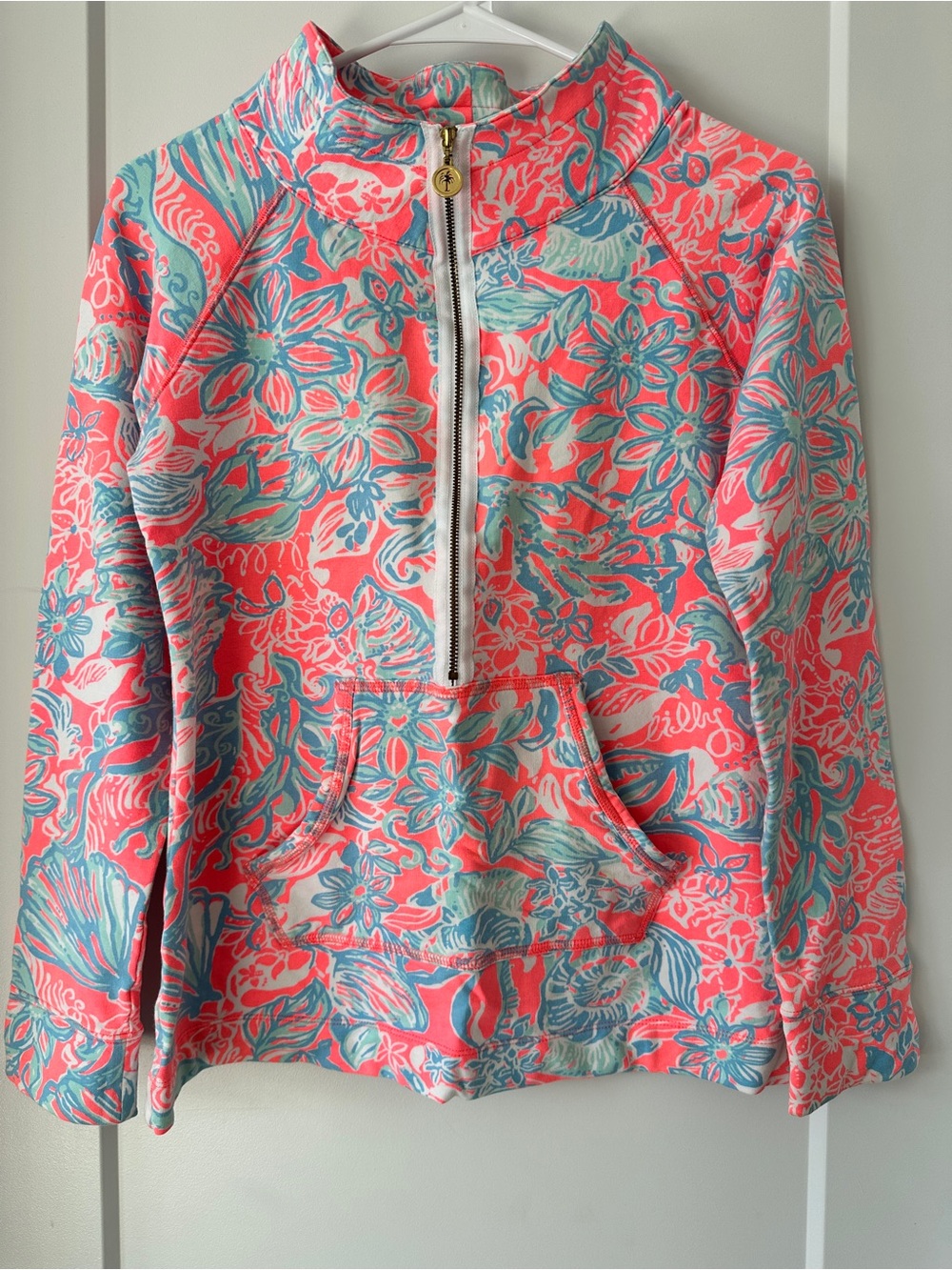 Lilly Pulitzer Skipper Popover Sweater in Pink Sun Ray Floral Pattern Size Small